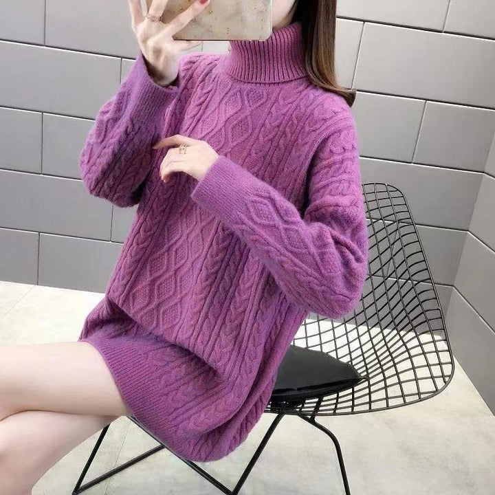 Damen Grobstrickpullover mit hohem Kragen und Zopfmuster Drune