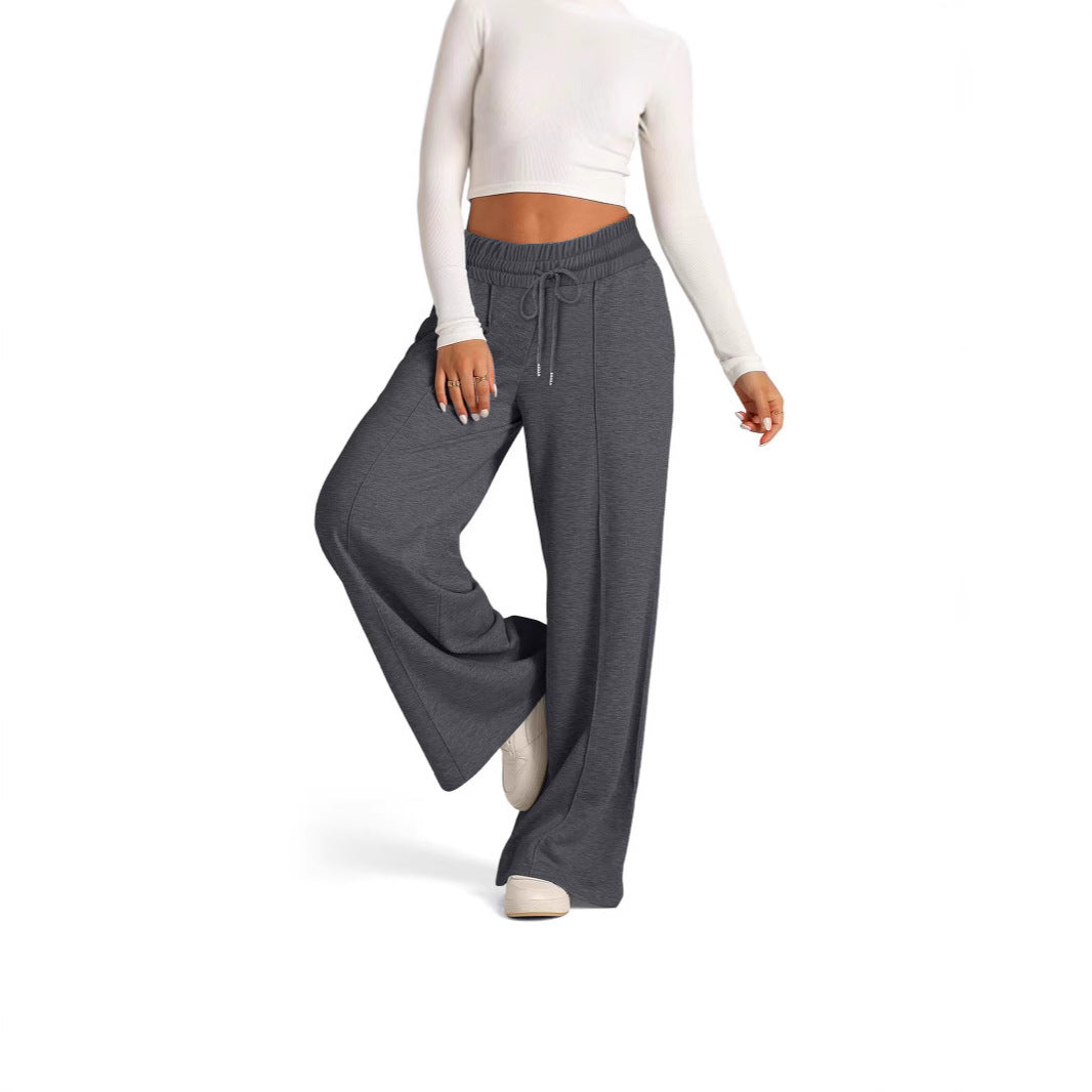 Damen nan weite High‑Waist Palazzo-Loungehose mit elastischem Komfortbund und Kordelzug Drune