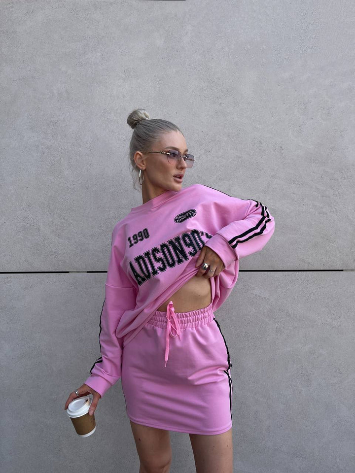 Damen sportliches Kleid im Sweatshirt-Style mit Kordelzug und langen ÄrmelDrune