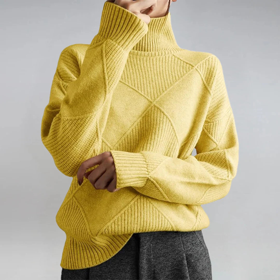 Damen nan weit geschnittener Strickpullover mit hohem Rollkragen und Rautenmuster Drune