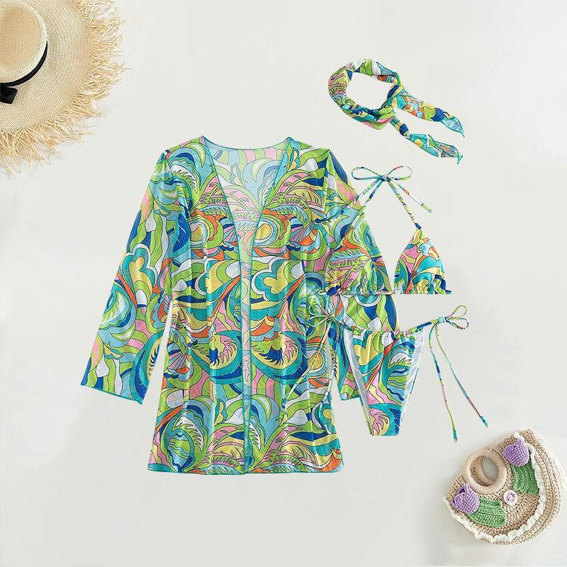 Damen Triangel-Bikini mit langärmliger transparenter Strandjacke Drune