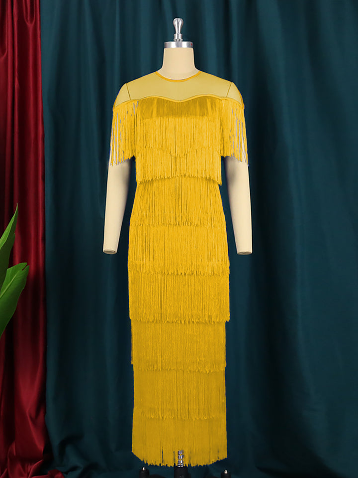Damen Maxikleid mit Fransen Drune