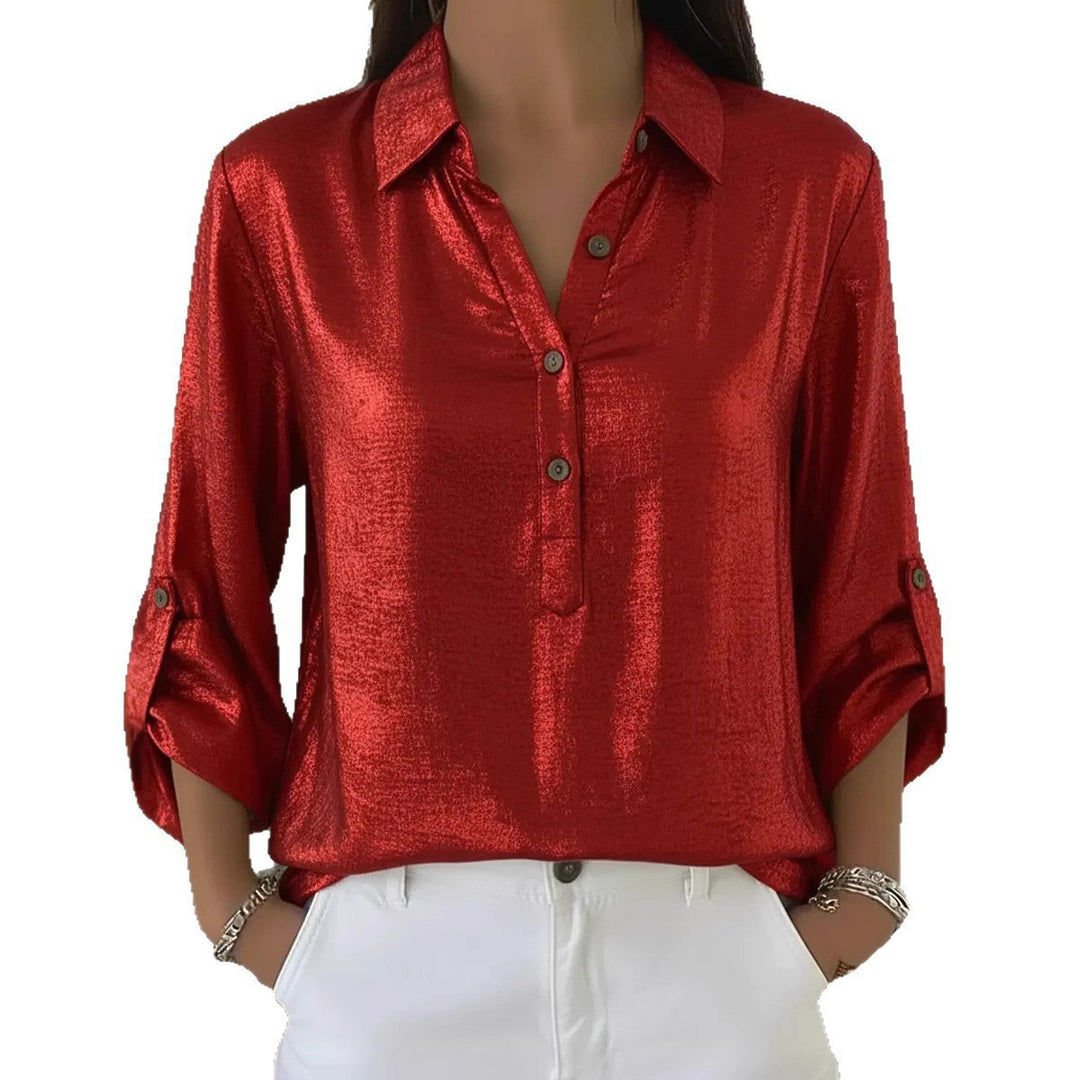Damen elegantes und funkelndes Hemd mit kurzem Arm Drune