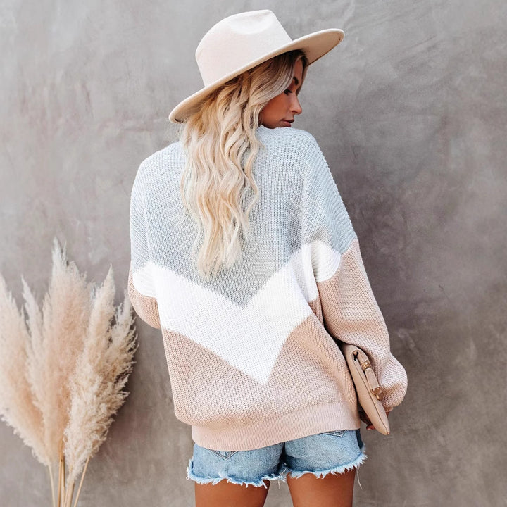Damen trendiger Pullover mit grafischem Chevron-Muster Drune