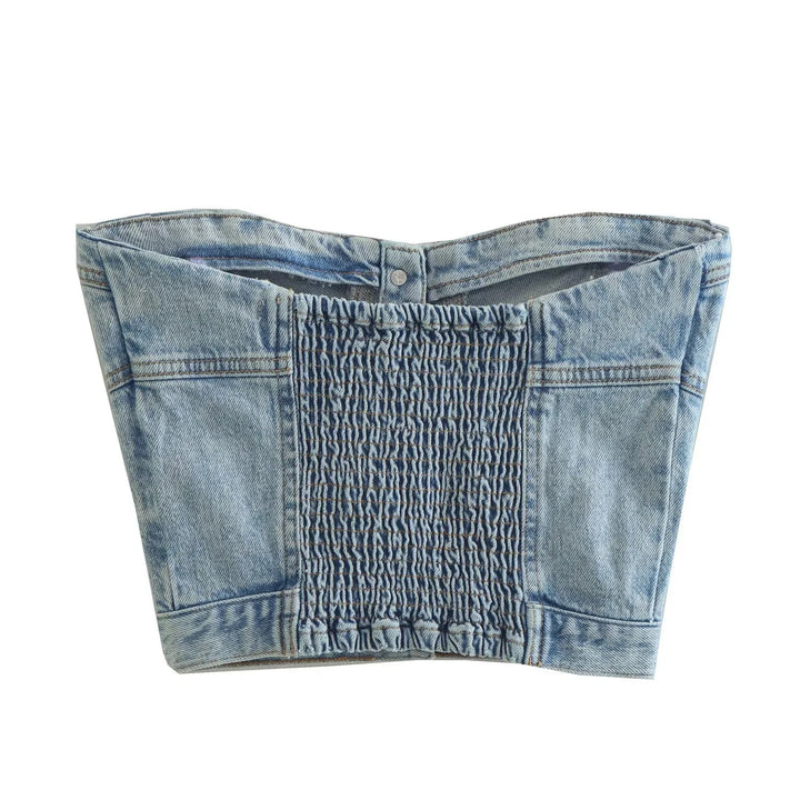 Damen Denim-Crop-Top mit gestricktem Überwurf Drune