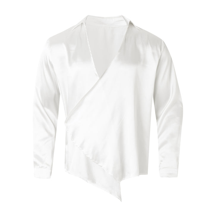 Damen nan asymmetrische Satin-Wickelbluse mit tiefem V-Ausschnitt Drune