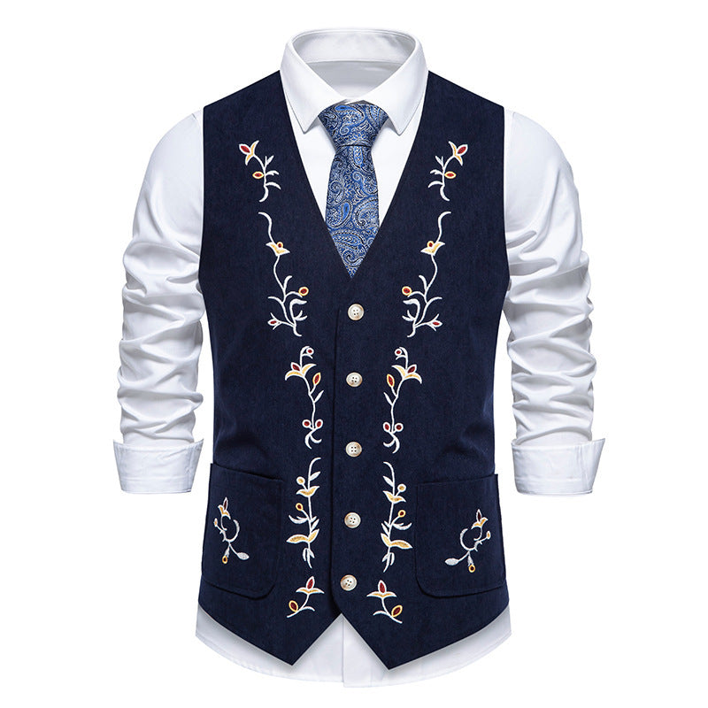 Herren elegante Weste mit floralem Stickdesign Drune