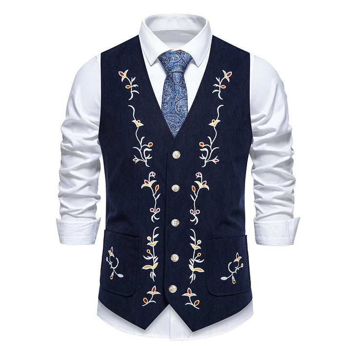 Herren elegante Weste mit floralem Stickdesign Drune
