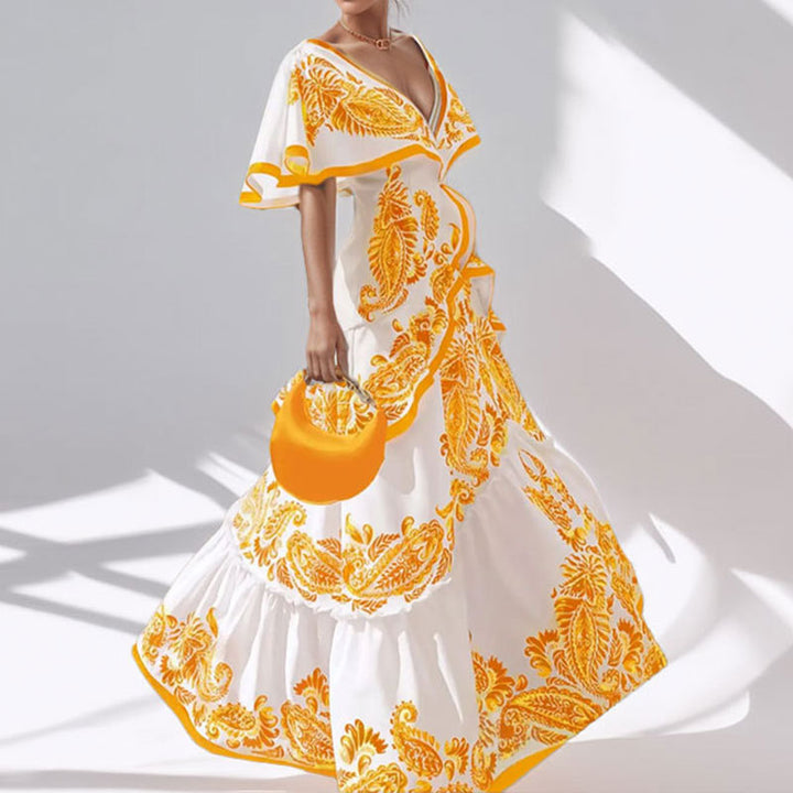 Damen Maxikleid mit verspieltem Rüschenrock und floralem Design Drune