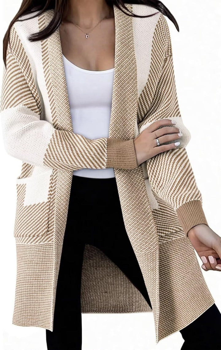 Damen Langer Strickcardigan mit strukturiertem Muster und aufgesetzten Taschen Drune