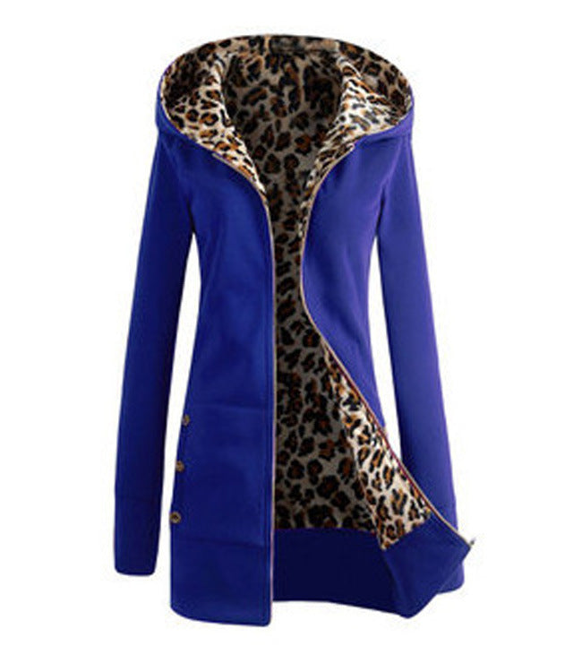 Damen Sportliche Longjacke mit leopardenmuster innen Drune