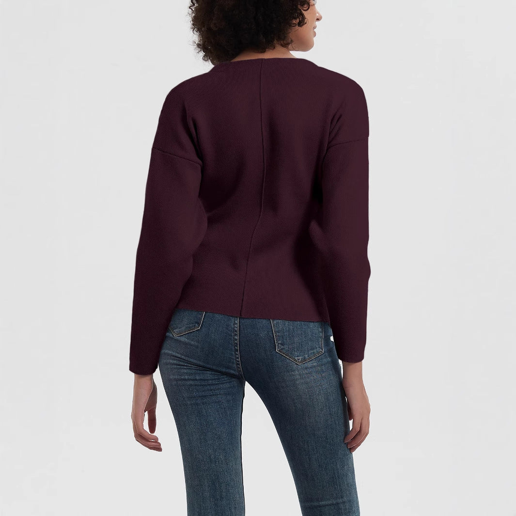 Damen elegante Strickjacke mit V-Ausschnitt und Knopfverschluss Drune