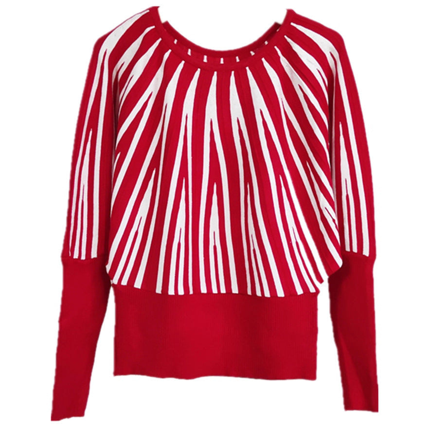 Damen Designer Strickpullover mit asymmetrischem Linienmuster Drune