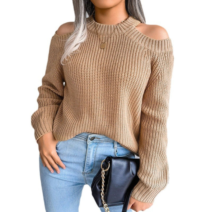 Damen Off-Shoulder Strickpullover mit weitem Schnitt und Rippstruktur Drune