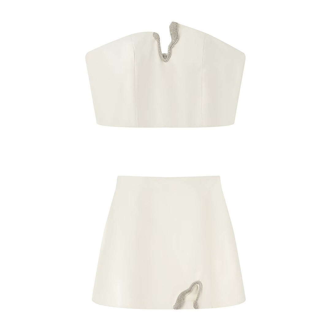 Damen Crop-Top und Mini-Rock Set mit dekorativem Detail Drune
