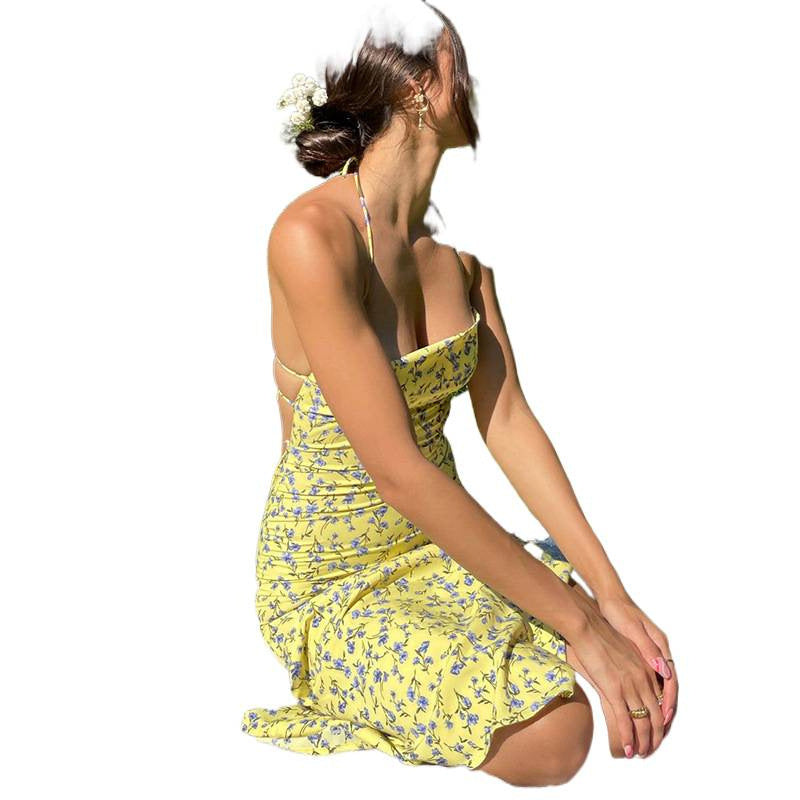 Damen Etuikleid mit floralem Design und eleganten Spaghettiträgern Drune