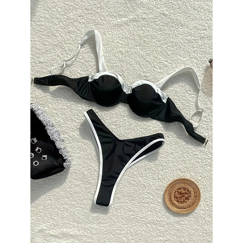 Damen Hochgeschnittenes Bikini-Set mit elegantem Push-Up-Oberteil Drune
