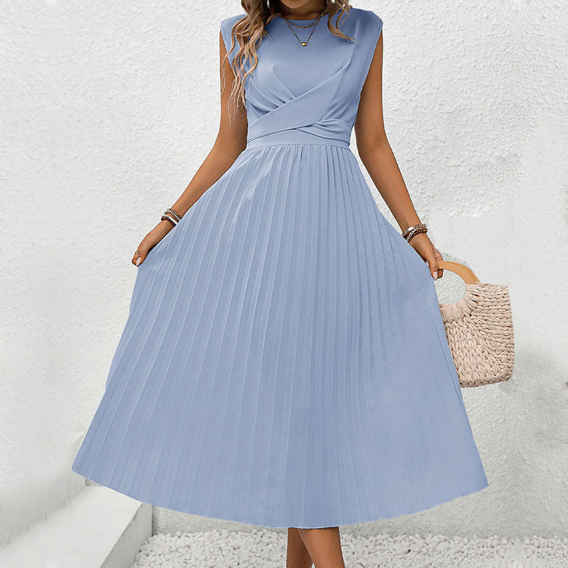Damen Plissiertes Maxikleid mit elegantem Wickelausschnitt Drune