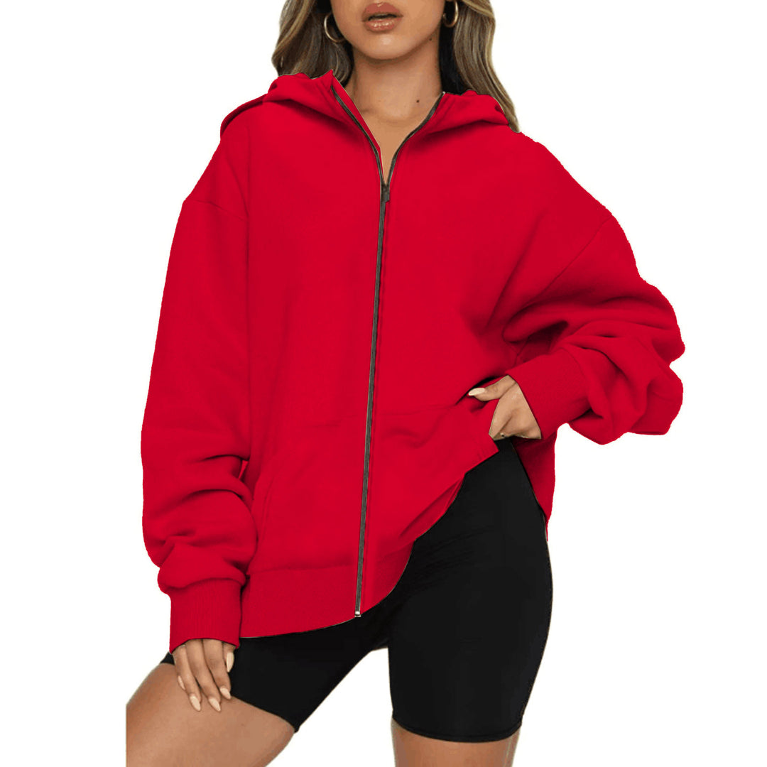 Damen nan leichte Zip-Kapuzenjacke im Relaxed-Fit mit Kängurutasche und gerippten Bündchen Drune