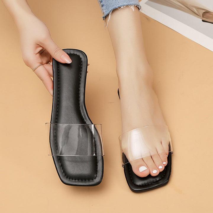 Damen Flache transparente Pantoletten mit ergonomischer Fußbett-Technologie Drune
