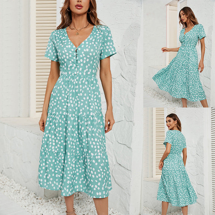Damen Midi-Kleid mit Flügelärmeln und Knopfleiste Drune