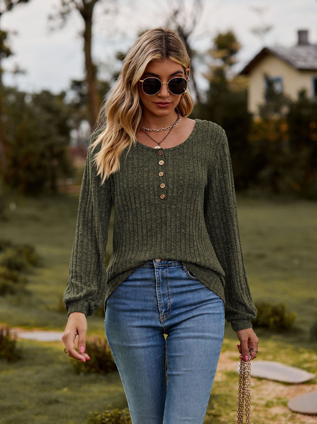 Damen Strickoberteil mit Knopfdetails und lässigem Schnitt Drune