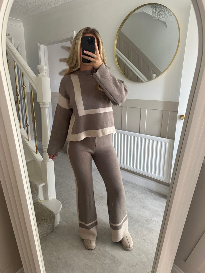 Damen gemusterter Strickanzug mit weitem Schnitt und modischem Futter Drune