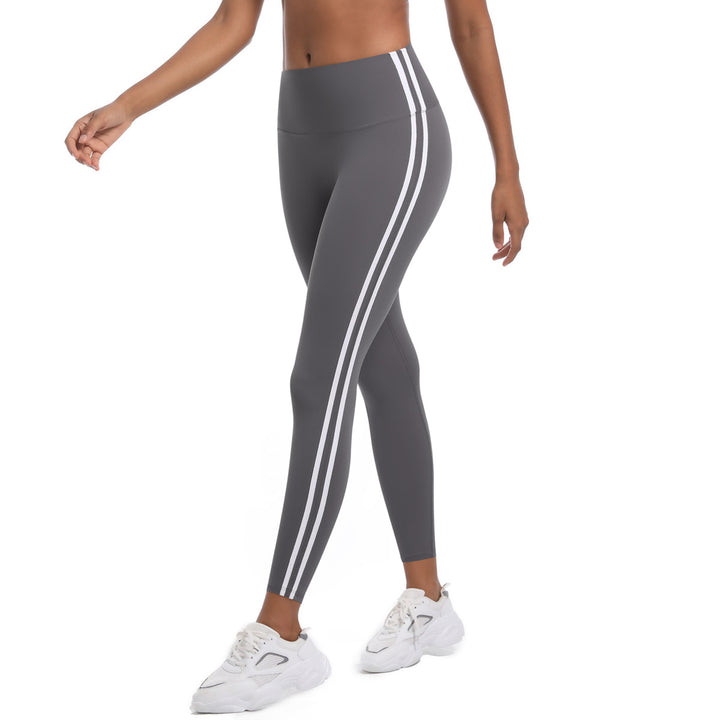 Damen Hochtaillierte Sportleggings mit atmungsaktivem Material und seitlichen Streifen Drune