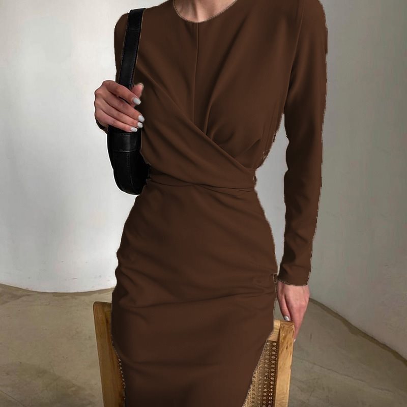 Damen Elegantes Wickelkleid mit Langarm und figurbetontem Schnitt Drune