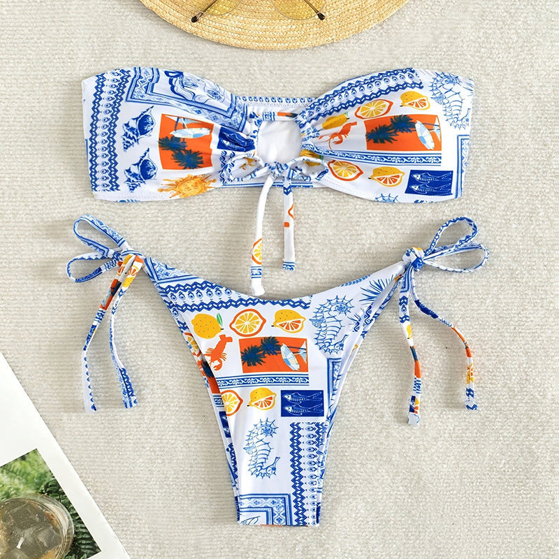 Damen Bandeau-Bikini mit verspieltem Muster Drune