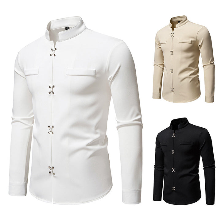 Herren Hemd mit asiatischem Knopfdesign Drune