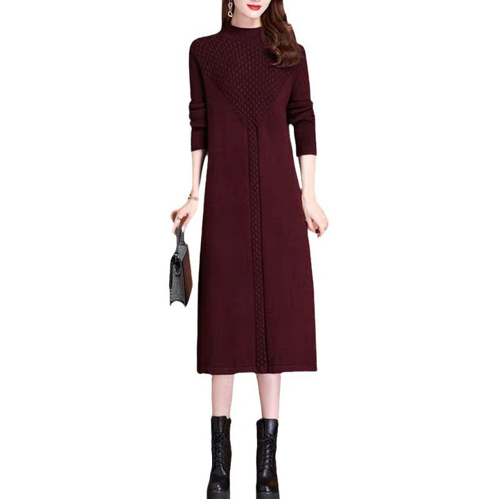 Damen Strickmaxikleid mit hohem Kragen und eleganten Zopfdetails Drune