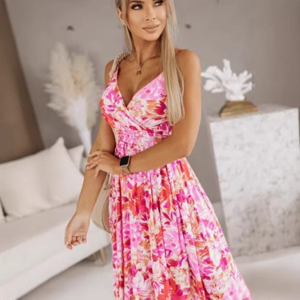 Damen Tropischer Druck Maxikleid Drune