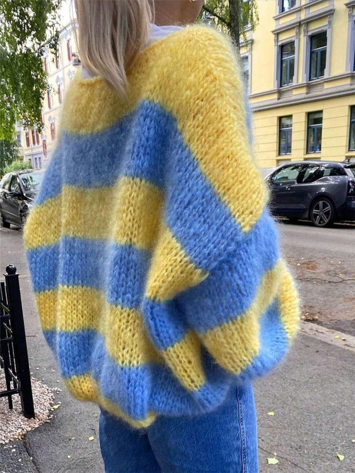 Damen Oversized Strickpullover mit auffälligem Streifenmuster Drune