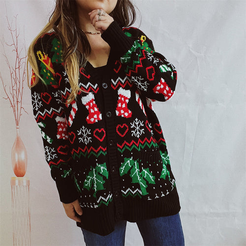Damen Weihnachts-Strickjacke mit festlichem Design und knöpfbarem Schnitt Drune