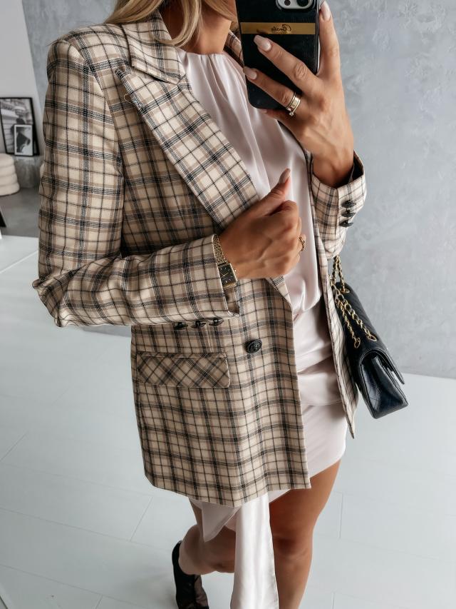 Damen elegante Karo-Blazerjacke Drune