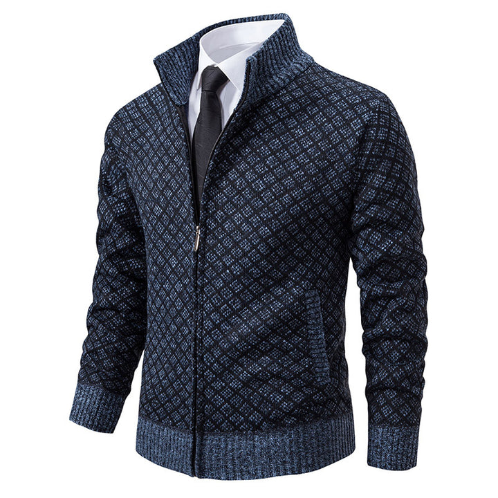Herren nan gemusterte Strickjacke mit Stehkragen und durchgehendem Reißverschluss Drune