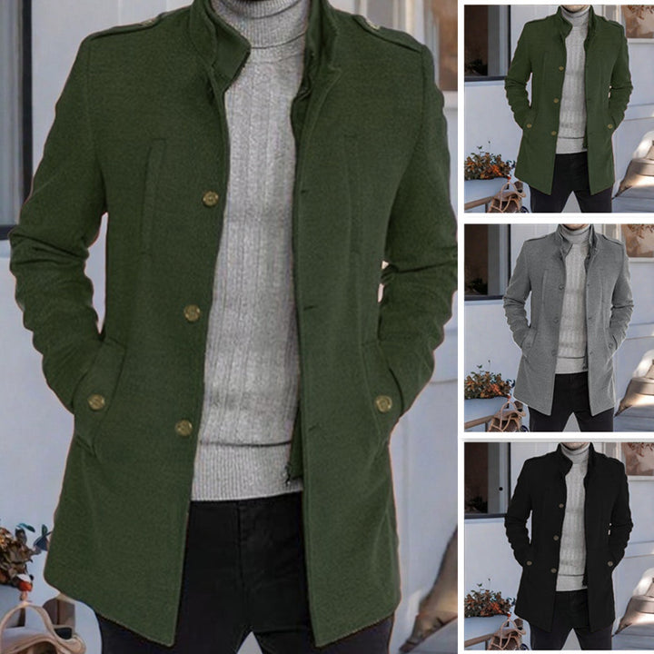 Herren eleganter, mittelschwerer Freizeitmantel mit Stehkragen und seitlichen Taschen Drune