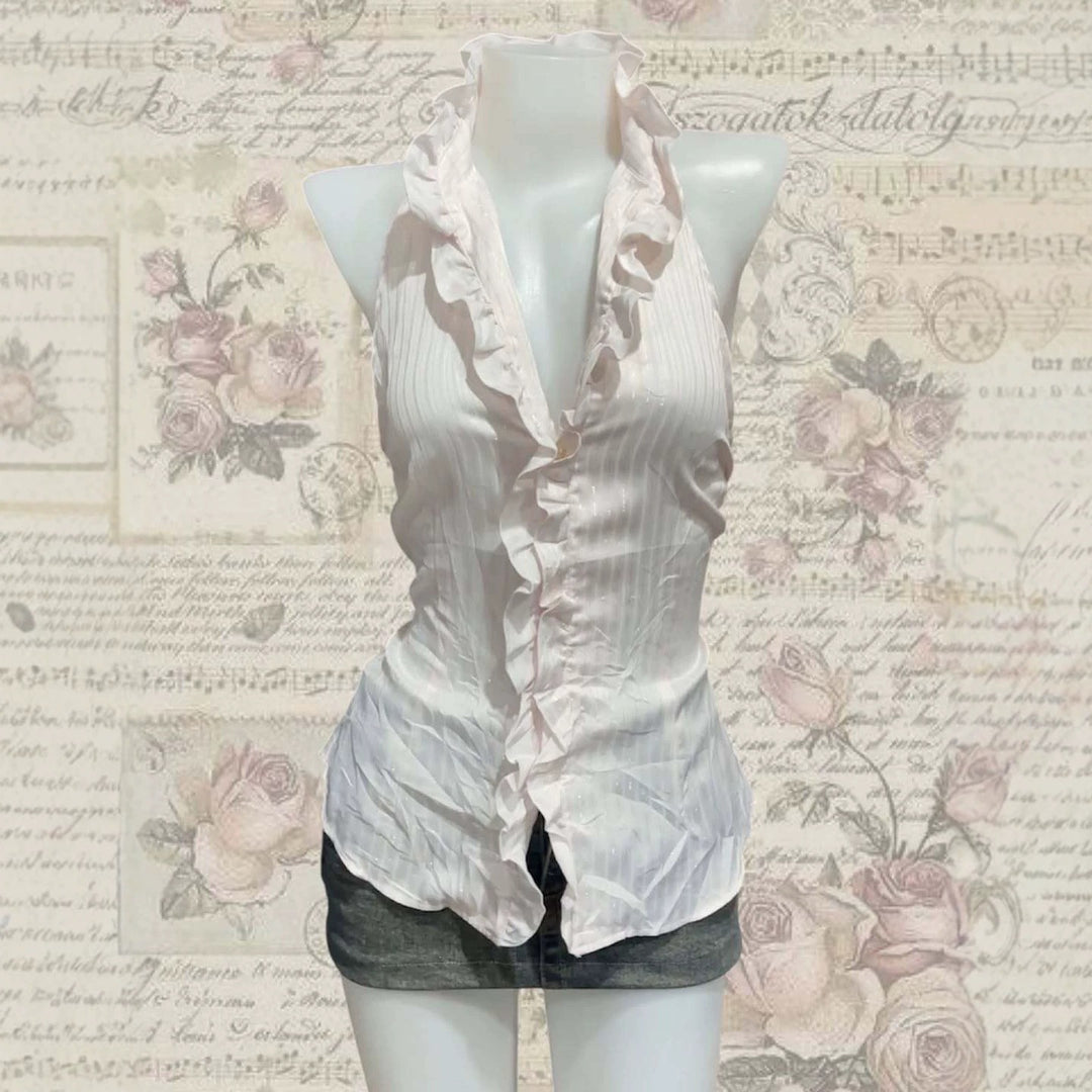 Damen Elegantes Faltenoberteil mit Rüschen Drune