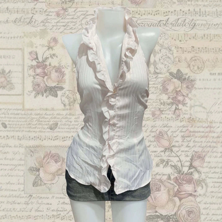 Damen Elegantes Faltenoberteil mit Rüschen Drune