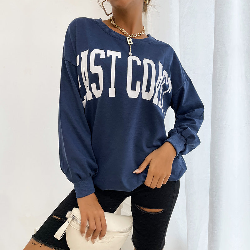 Damen lässiger Oversize-Pullover mit modischem Schriftzug Drune