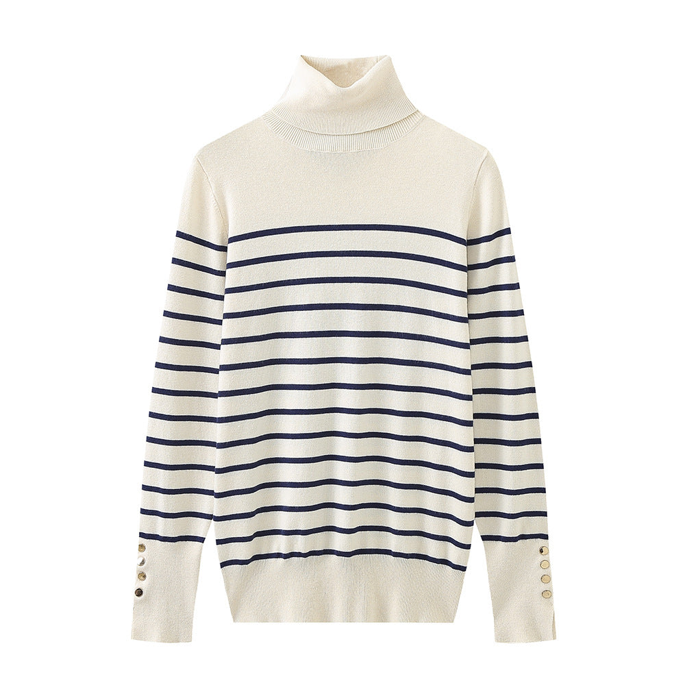 Damen Rollkragenpullover mit eleganten Knopfdetails Drune