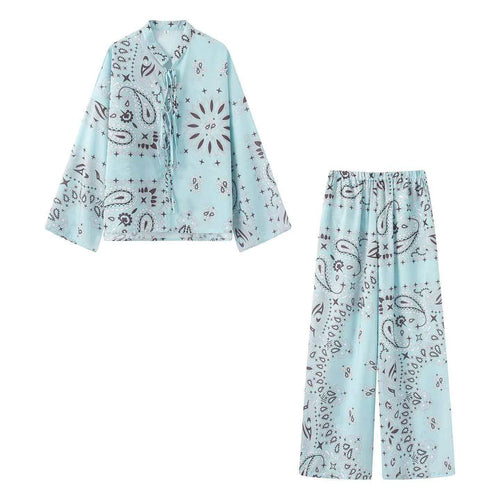 Damen nan weit geschnittene Palazzo-Hose mit Paisley-Print und elastischem Bund Drune