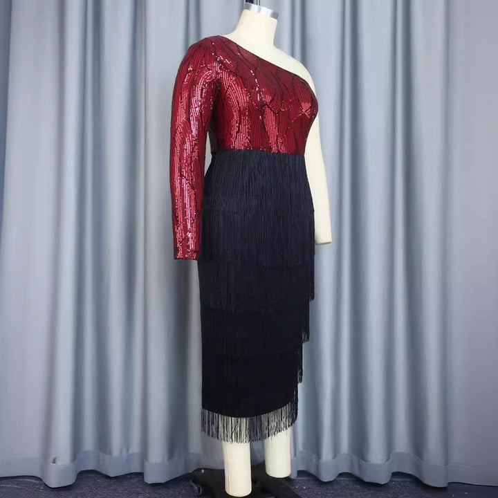 Damen Elegantes Cocktailkleid mit funkelnden Pailletten und Fransen Drune