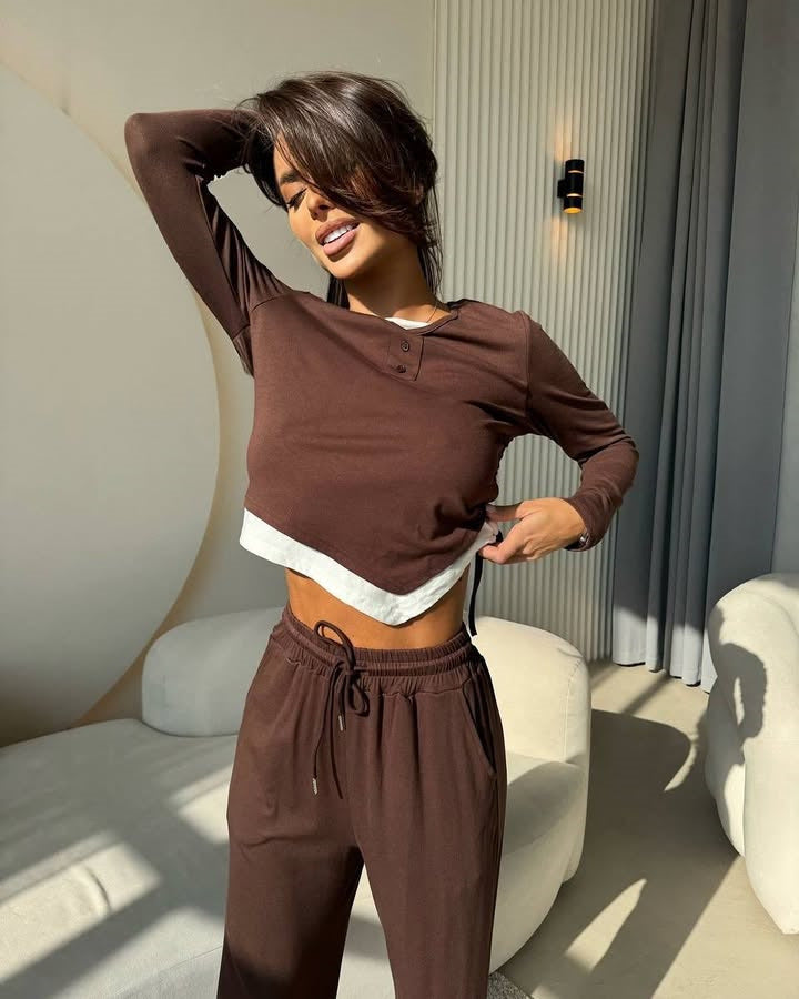 Damen Freizeitsuit mit bequemen Langarmoberteil und lockerer Hose Drune