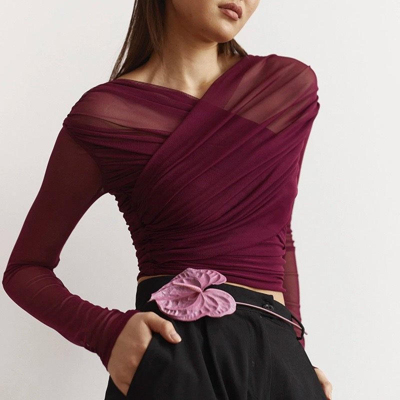 Damen Langarm-Crop-Top Drune