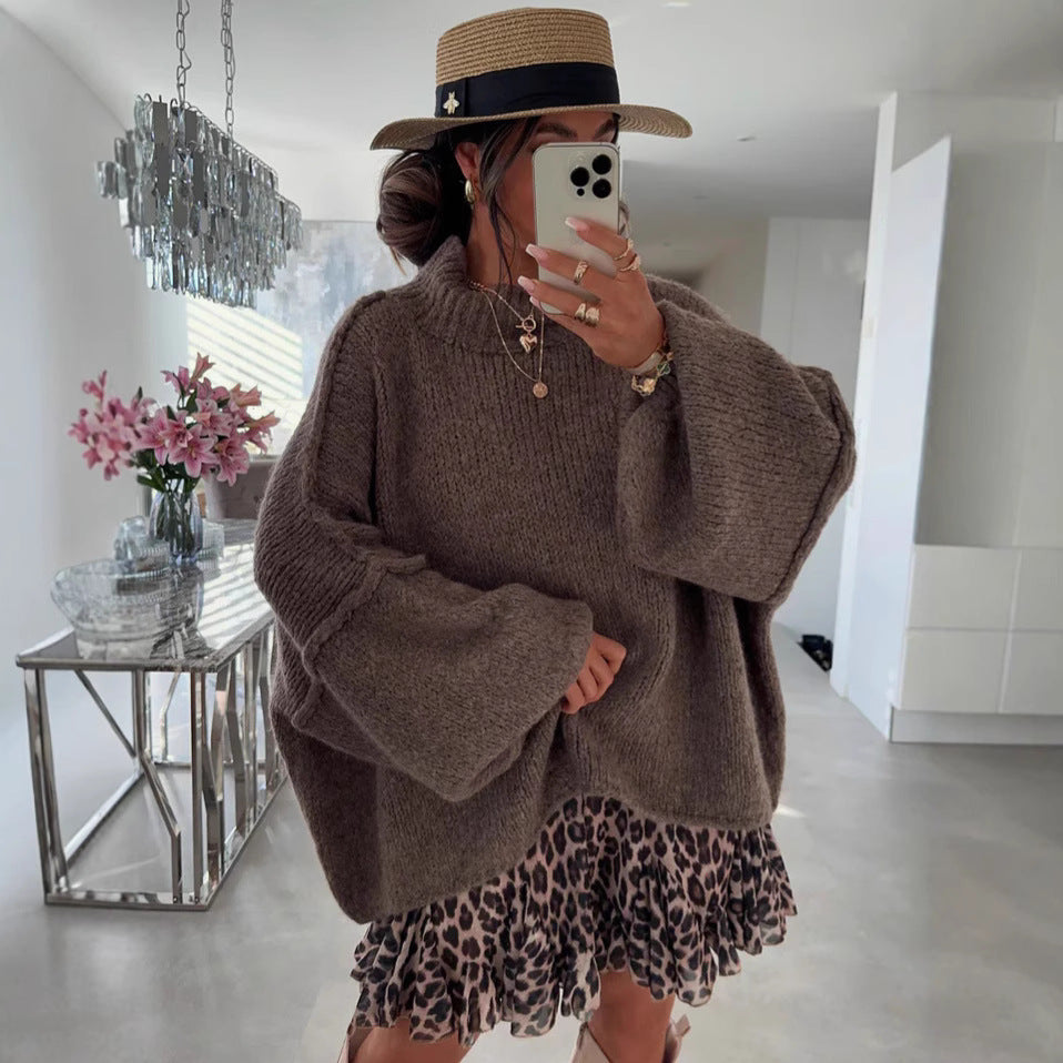 Damen lässiger Oversize Pullover mit hohen Ärmeln und unkonventionellem Schnitt Drune