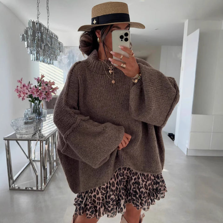 Damen lässiger Oversize Pullover mit hohen Ärmeln und unkonventionellem Schnitt Drune