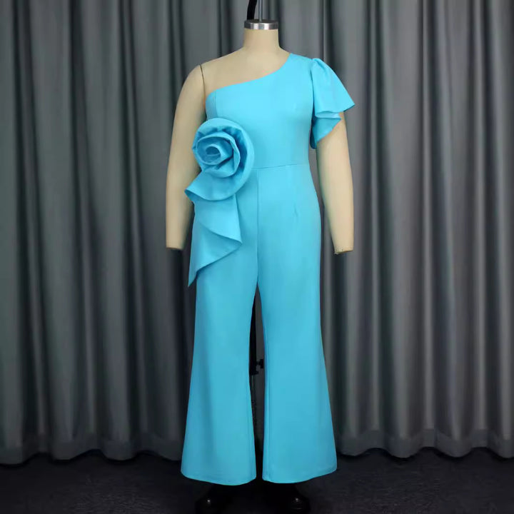 Damen Jumpsuit mit asymmetrischem Schnitt und voluminösem Blumenakzent Drune
