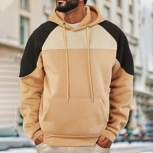 Herren nan sportiver Kapuzenpullover mit strukturierten Kontrast-Einsätzen und Kängurutasche Drune